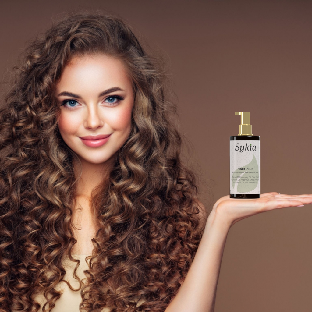 Young lady holding a sykia hair product